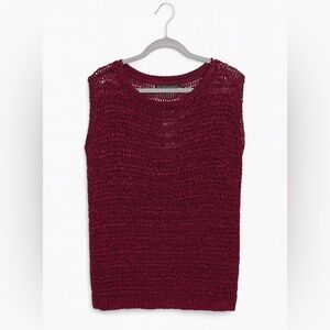 NWT White House Black Market Burgundy Open-Stitch Sleeveless Sweater Top, Size L